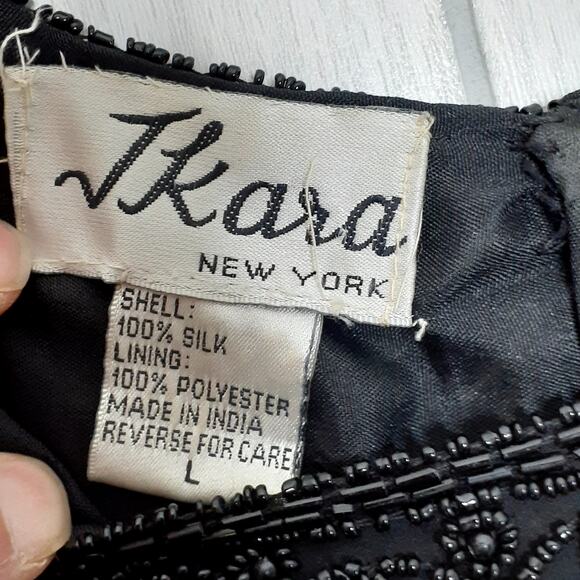 JKara Vintage Black 100% Silk Tiered Highly Embellished Lined Size Large - Picture 4 of 6